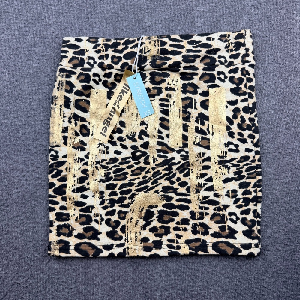LikeanAngel Women's XS Leopard Print Gold Foil Mini Skirt Stretch Bodycon Animal